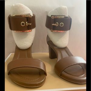 Michael Kors Calder Open Toe Leather Ankle Strap Sandal, luggage tan